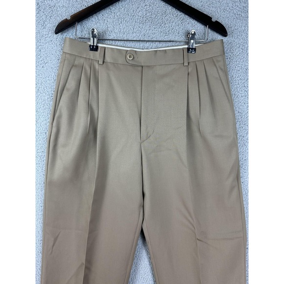 Zanella Pants Mens 33 Tan Wool Pleated Classic Dress Italy Tailored Trousers Men